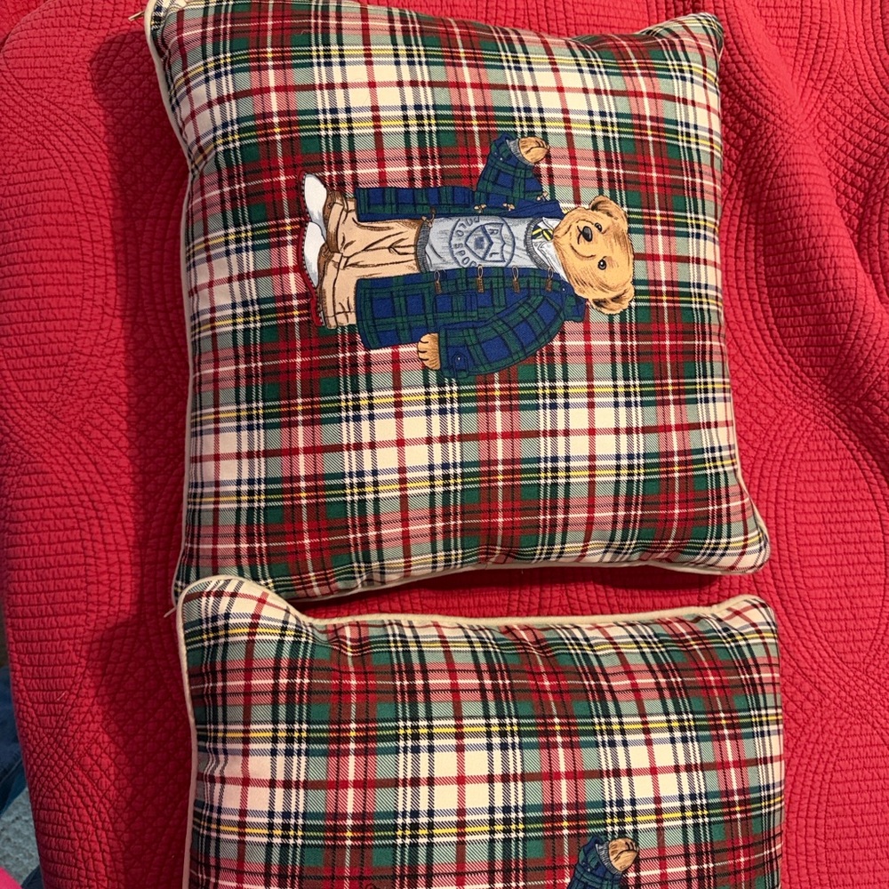 Ralph Lauren Christmas Polo Bear Pillows cotton with down inserts